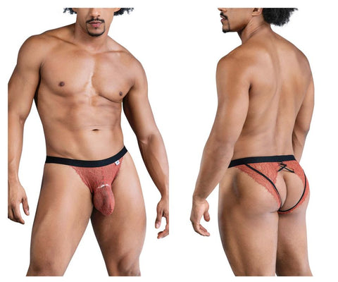 CandyMan 99853 Lace Jockstrap Color Black-Terracotta