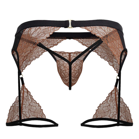 CandyMan 99854 Lace-Garter Outfit Color Black-Terracotta