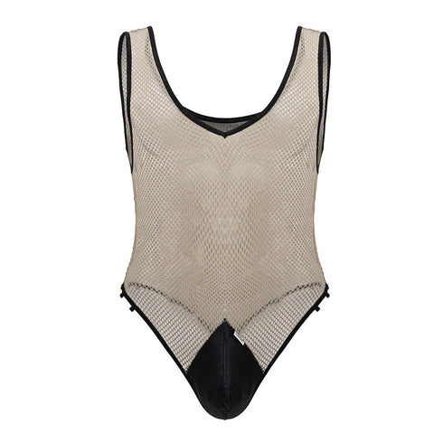 CandyMan 99858 Fishnet Bodysuit Color Beige-Black