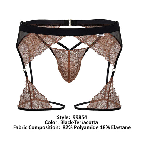 CandyMan 99854 Lace-Garter Outfit Color Black-Terracotta