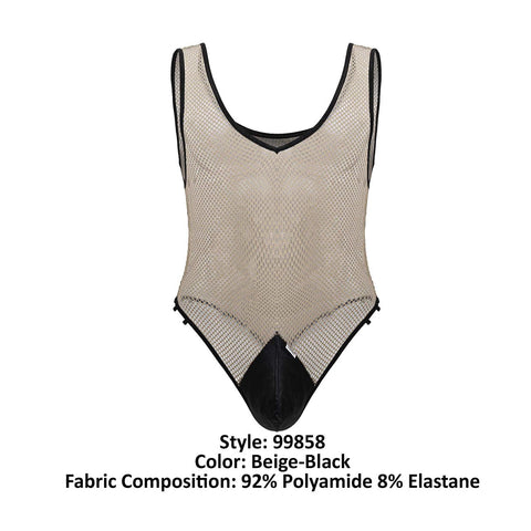 CandyMan 99858 Fishnet Bodysuit Color Beige-Black