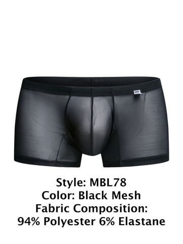 MaleBasics MBL78 Lace Trunks Color Black Mesh