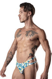 Male Power 237-292 Cut It Out Cut Out Thong Color Blue-Green-White