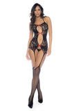 Mapale 1114 Bow Fishnet Bodystocking Color Black-Red