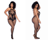 Mapale 1116X Halter And Crotchless Floral Bodystocking Color Black