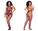 Mapale 1116X Halter And Crotchless Floral Bodystocking Color Cherry