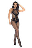 Mapale 1116 Halter And Crotchless Floral Bodystocking Color Black