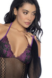 Mapale 1121 Fishnet and Lace Bodysuit Set Color Black-Purple