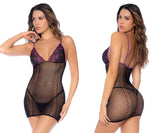 Mapale 1123 Fishnet and Lace Dress Stocking Color Black-Purple