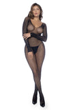 Mapale 1131 Long Sleeve Fishnet Bodystocking Color Black-Rhinestone