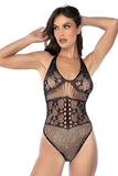 Mapale 1135 Rhinestone Floral Fishnet Bodysuit Color Black-Rhinestone
