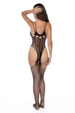 Mapale 1136 Fishnet Bodystocking with Rhinestone Detail Color Black-Rhinestone