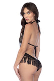 Mapale 1137 Rhinestone Fringe Mesh Bodysuit Color Black-Rhinestone