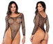 Mapale 1139 Long Sleeve Fishnet Rhinestone Bodysuit Color Black-Rhinestone