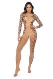 Mapale 1143 Long Print Sleeve Leopard Mesh Bodystocking Color Leopard Print