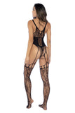 Mapale 1149 Floral Cincher Fishnet Bodystocking Color Black