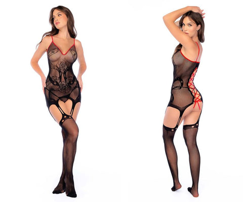 Mapale 1153 Snake Fishnet Bodystocking Color Black-Red