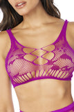 Mapale 1159 Floral Fishnet Two Piece Set Color Pink Orchid