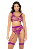 Mapale 1159 Floral Fishnet Two Piece Set Color Pink Orchid