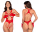 Mapale 1161 Fishnet Bodysuit with Gloves Color Red