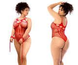 Mapale 1163X Fishnet Bodystocking with Rhinestone Detail with Cuffs Color Red