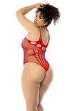 Mapale 1163X Fishnet Bodystocking with Rhinestone Detail with Cuffs Color Red