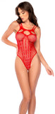 Mapale 1163 Fishnet Bodystocking with Rhinestone Detail with Cuffs Color Red