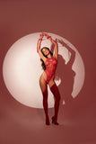 Mapale 1163 Fishnet Bodystocking with Rhinestone Detail with Cuffs Color Red