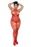 Mapale 1164X Heart Fishnet Bodystocking with Rhinestone Detail Color Red
