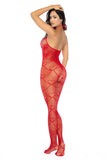 Mapale 1164 Heart Fishnet Bodystocking with Rhinestone Detail Color Red