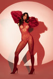 Mapale 1164 Heart Fishnet Bodystocking with Rhinestone Detail Color Red