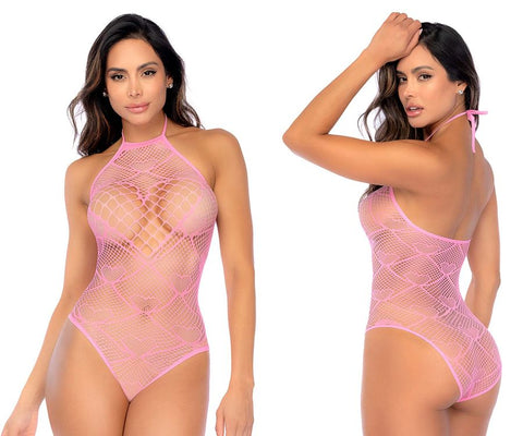 Mapale 1165 Heart Fishnet Bodysuit with Heart Detail Color Bubblegum Pink
