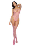Mapale 1166 Heart Fishnet Bodystocking with Heart Detail Color Bubblegum Pink