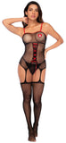 Mapale 1171 Nurse Fishnet Bodystocking with Cuffs Color Black-Red
