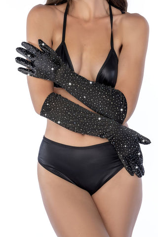 Mapale 135 Satin Rhinestone Opera Gloves Color Black-Rhinestone