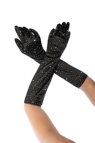 Mapale 135 Satin Rhinestone Opera Gloves Color Black-Rhinestone