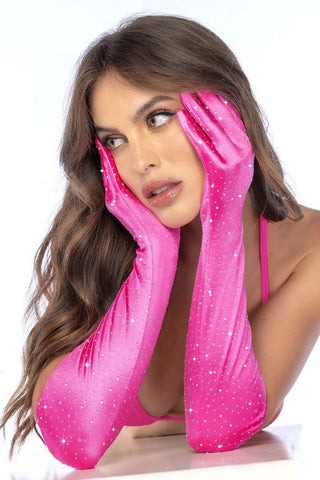 Mapale 135 Satin Rhinestone Opera Gloves Color Pink-Rhinestone