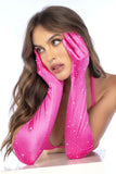 Mapale 135 Satin Rhinestone Opera Gloves Color Pink-Rhinestone