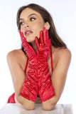 Mapale 135 Satin Rhinestone Opera Gloves Color Red-Rhinestone