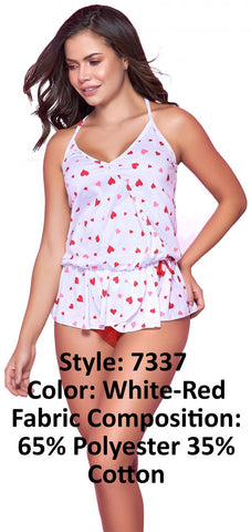 Mapale 7337 Top and Cheeky Bottoms Pajama Set Color White-Red