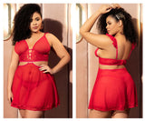 Mapale 7386X Two in One Babydoll and Two Piece Set Color Red