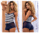 Mapale 7401 Two Piece Pajama Set. Top and Shorts Color Navy-Stripes