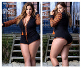 Mapale 7405X Long Sleeve Sleep Romper Color Black-Orange