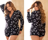 Mapale 7466X Long Sleeve Sleep Romper Color Black Print