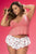 Mapale 7535X Two Piece Pajama Set Top and Shorts Color Coral-Love Print