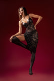 Mapale 7616 Long Gown with matching Panty Garter Belt Color Black