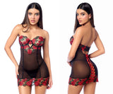 Mapale 7619 Robe with matching Panty Color Black-Red